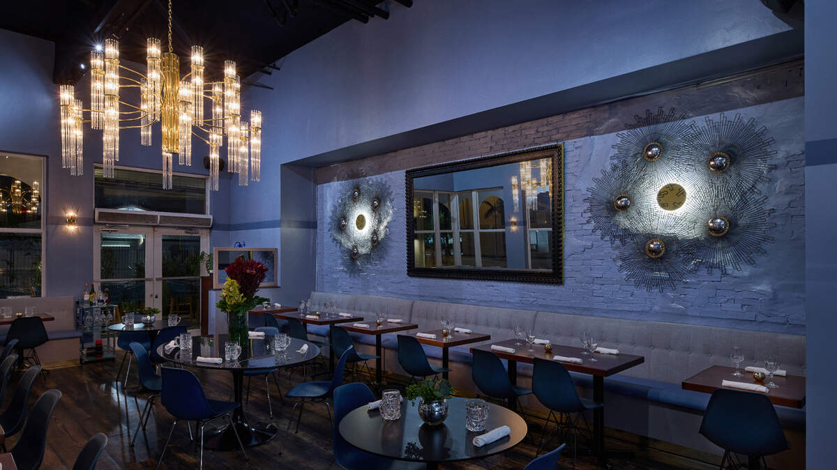 The interior dining room of the new Blue Collar restaurant on Biscayne Boulevard in Miami. The interior dining room of the new Blue Collar restaurant on Biscayne Boulevard in Miami.